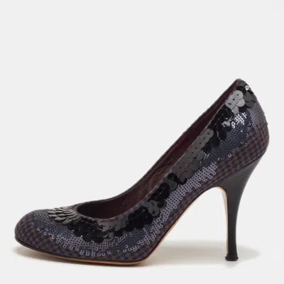 Pre-owned Etro Size 38 Multicolor Plaid Check Fabric And Sequins Round Toe Pumps