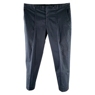 Pre-owned Etro Size 38 Navy Cotton Blend Pintuck Casual Pants In Blue