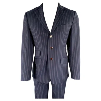 Pre-owned Etro Size 38 Navy Purple Pinstripe Wool Notch Lapel Suit