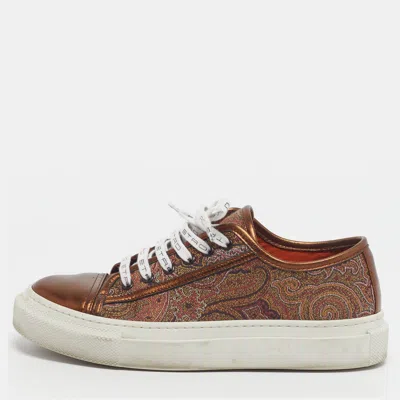 Pre-owned Etro Size 39 Bronze/multicolor Paisley Pattern Jacquard And Leather Lace Up Sneakers In Brown