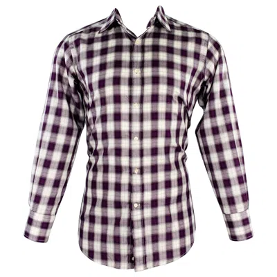 Pre-owned Etro Size 39 Purple White Plaid Cotton Spread Collar Long Sleeve Shirt