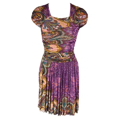 Pre-owned Etro Size 4 Purple Multi-color Viscose Paisley Sleeveless Dress