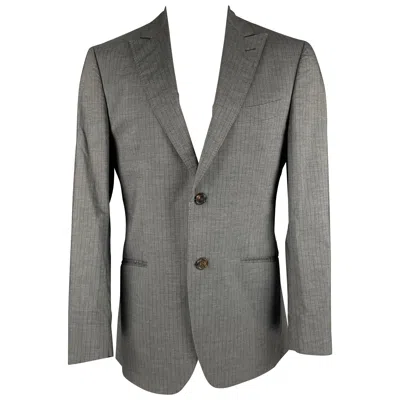 Pre-owned Etro Size 40 Grey Brown Stripe Cotton Single Breasted Sport Coat In Gray