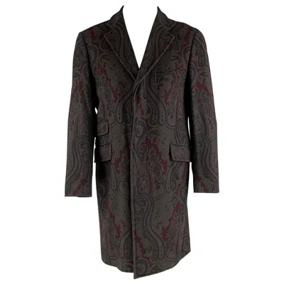 Pre-owned Etro Size 40 Grey Burgundy Paisley Wool Polyamide Coat In Red