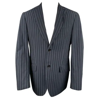 Pre-owned Etro Size 40 Navy Pinstripe Cotton Notch Lapel Sport Coat In Blue