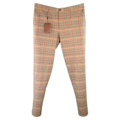 Pre-owned Etro Size 40 Tan Grey Red Plaid Wool Blend Tapered Zip Fly Dress Pants