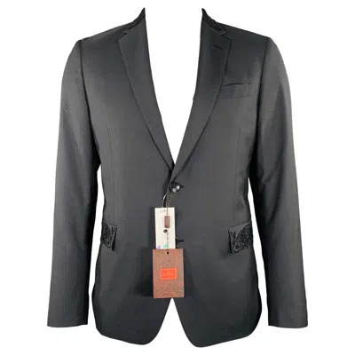 Pre-owned Etro Size 42 Giacche Black Beaded Wool Notch Lapel Sport Coat