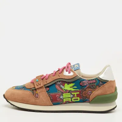 Pre-owned Etro Size 42 Multicolor Paisley Print Fabric And Suede Low Top Sneakers