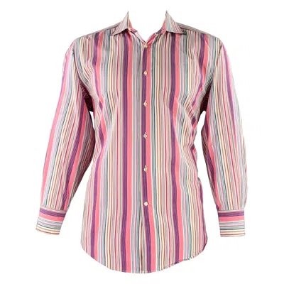 Pre-owned Etro Size 42 Pink Multi Color Stripe Cotton Spread Collar Long Sleeve Shirt