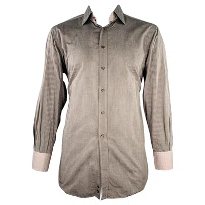 Pre-owned Etro Size 44 Grey Charcoal Stripe Cotton Curved Cutaway Long Sleeve Shirt In Gray