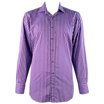 Pre-owned Etro Size 44 Purple Lilac Stripe Cotton Spread Collar Long Sleeve Shirt
