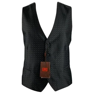 Pre-owned Etro Size 46 Black Grey Jacquard Polyester Blend Vest In Gray