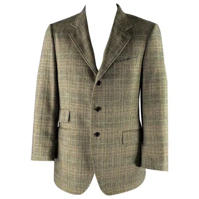 Pre-owned Etro Size 46 Tan Olive Glen Check Wool Cashmere Notch Lapel Sport Coat In Brown