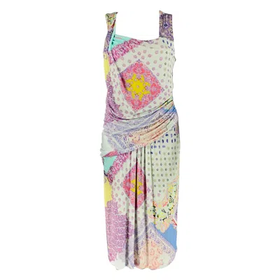 Pre-owned Etro Size 6 Multi-color Lilac Viscose Paisley Draped Dress In Sand