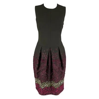 Pre-owned Etro Size 8 Charcoal Wool Embroidered Shift Dress In Black