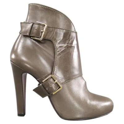 Pre-owned Etro Size 9 Olive Taupe Green Leather Harness Platform Booties