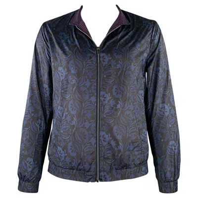 Pre-owned Etro Size L Blue Black Multi Color Polyester Reversible Jacket