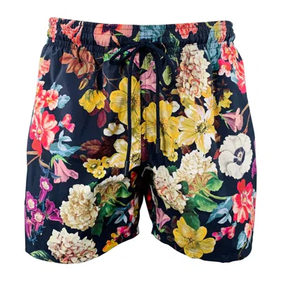 Pre-owned Etro Size L Multi Color Floral Polyamide Swim Trunks In Black