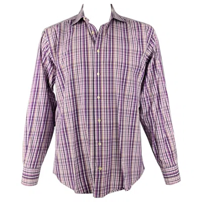 Pre-owned Etro Size L Purple White Plaid Cotton Button Up Long Sleeve Shirt
