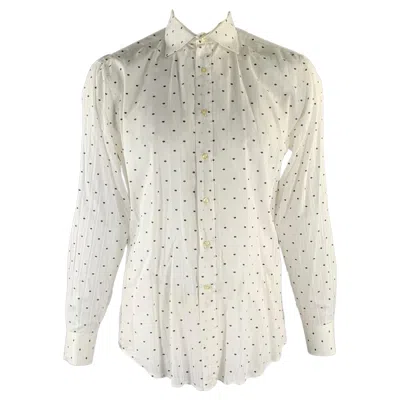 Pre-owned Etro Size L White Grey Polka Dot See Through Stripe Long Sleeve Shirt