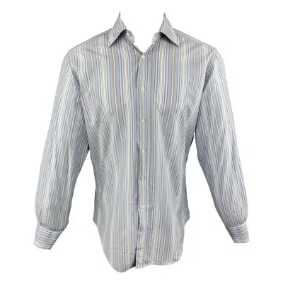 Pre-owned Etro Size M Blue & Grey Stripe Cotton Button Up Long Sleeve Shirt In Gray