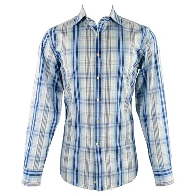 Pre-owned Etro Size M Blue White Plaid Cotton Button Up Long Sleeve Shirt