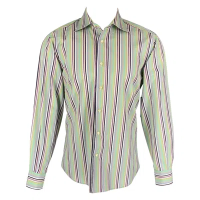 Pre-owned Etro Size M Green Black Stripe Cotton Long Sleeve Shirt