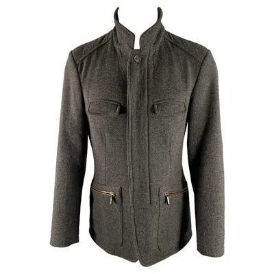 Pre-owned Etro Size M Grey Brown Heather Wool Notch Collarjacket In Gray