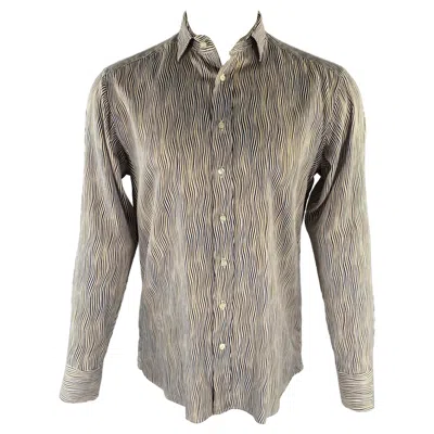 Pre-owned Etro Size M White Blue Olive Stripe Cotton Long Sleeve Shirt