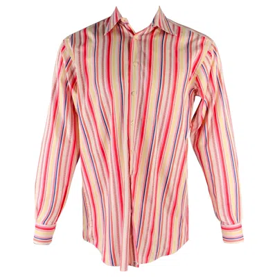 Pre-owned Etro Size S Multi Color Stripe Cotton Button Up Long Sleeve Shirt In Pink