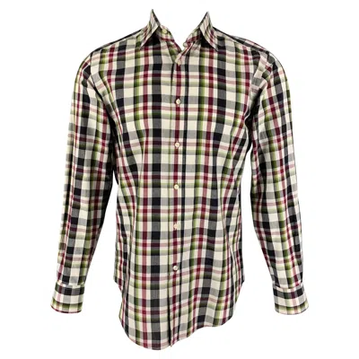 Pre-owned Etro Size S Multi-color Plaid Cotton Button Up Long Sleeve Shirt In Brown