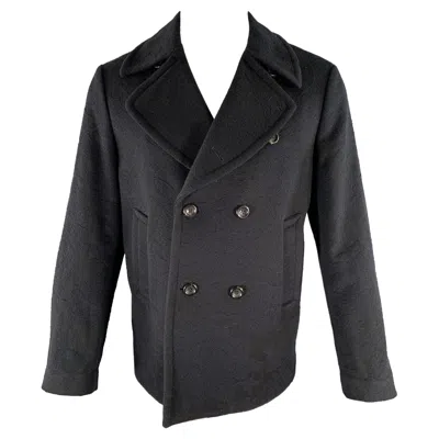 Pre-owned Etro Size S Navy Abstract Floral Wool Double Breasted Peacoat In Blue