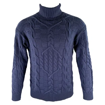 Pre-owned Etro Size S Navy Cable Knit Wool Blend Turtleneck Sweater In Blue
