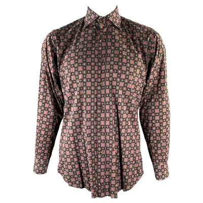 Pre-owned Etro Size Xl Black Brown Geometric Pointed Collar Long Sleeve Shirt
