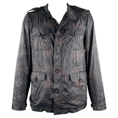 Pre-owned Etro Size Xl Black Tan Floral Polyamide Epaulettes Jacket