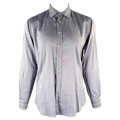 Pre-owned Etro Size Xl Blue Yellow Geometric Pointed Collar Long Sleeve Shirt