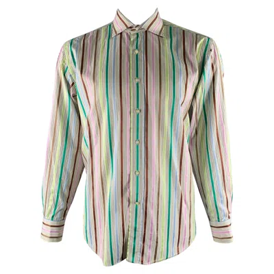 Pre-owned Etro Size Xl Cream Multi-color Stripe Cotton Long Sleeve Shirt In White