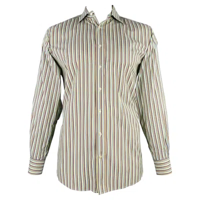 Pre-owned Etro Size Xl Multi Color Stripe Cotton Long Sleeve Shirt In Gray