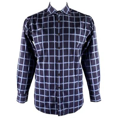 Pre-owned Etro Size Xl Navy Blue Plaid Cotton Spread Collar Long Sleeve Shirt