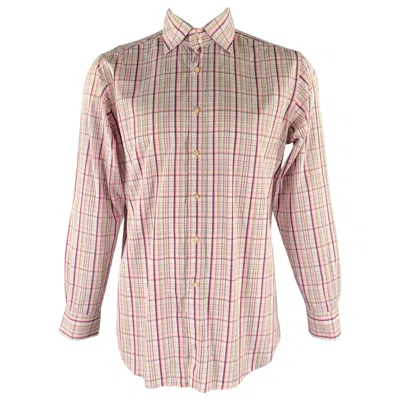 Pre-owned Etro Size Xl Pink Blue Green Plaid Cotton Long Sleeve Shirt