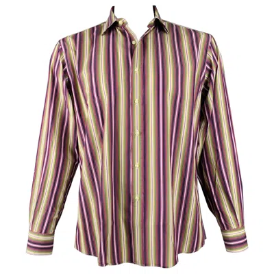 Pre-owned Etro Size Xl Purple Green Stripe Cotton Button Up Long Sleeve Shirt