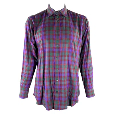 Pre-owned Etro Size Xl Purple Red Green Plaid Pointed Collar Long Sleeve Shirt