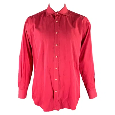 Pre-owned Etro Size Xl Red Magenta Herringbone Spread Collar Long Sleeve Shirt