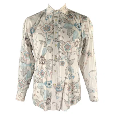 Pre-owned Etro Size Xl White Blue Brown Floral Long Sleeve Shirt
