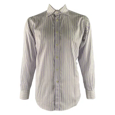 Pre-owned Etro Size Xl White Purple Navy Stripe Cotton Long Sleeve Shirt