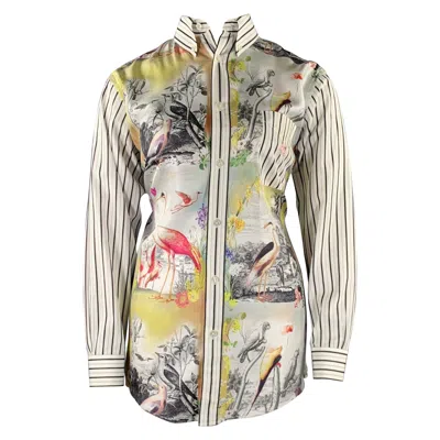 Pre-owned Etro Size Xs White Multi Color Cotton Silk Print Button Down Collar Shirt