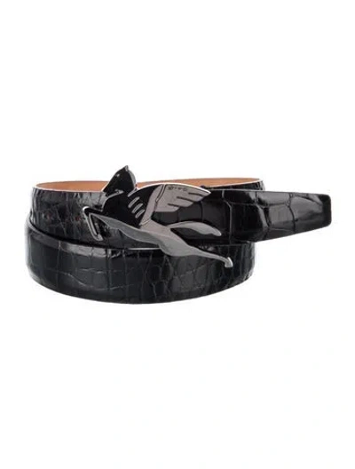 Pre-owned Etro Skinny Embossed Leather Belt In Black