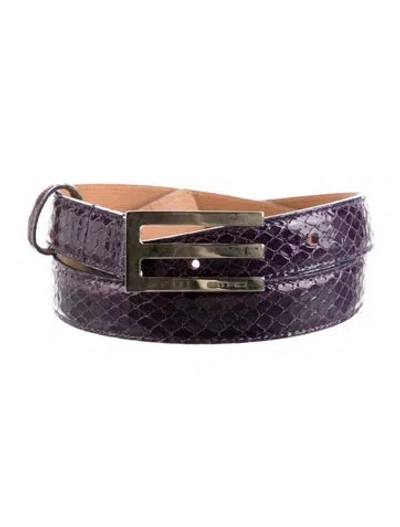 Pre-owned Etro Skinny Embossed Leather Belt In Purple