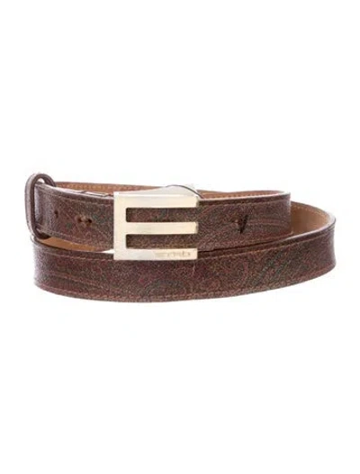 Pre-owned Etro Skinny Leather Belt In Brown