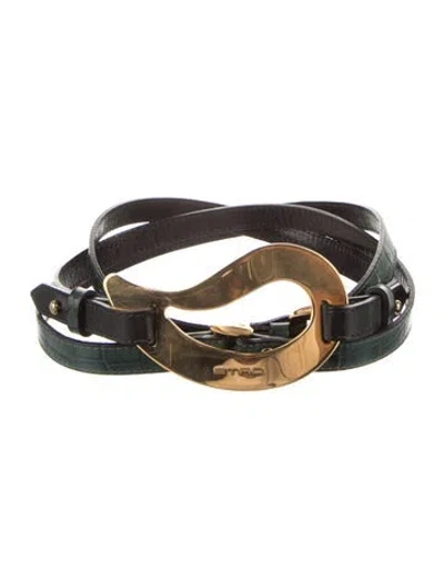 Pre-owned Etro Skinny Leather Waist Belt In Black/green